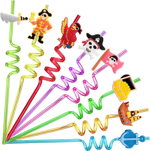 Alt view image 8 of 14 - 24 Pirate Party Favors Reusable Plastic Straws for Pirate Themed Birthday Party Supplies Decorations with 2 Cleaning Brushes