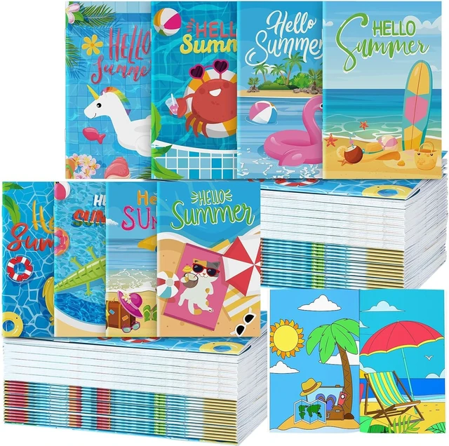 Alt view image 8 of 14 - Estune 40 Pcs Summer Beach Coloring Book Pool Beach Summer Party Favors Mini Small Coloring Book Bulk Birthday Party Present DIY Craft Home