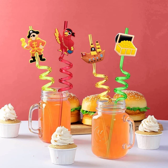 Alt view image 10 of 14 - 24 Pirate Party Favors Reusable Plastic Straws for Pirate Themed Birthday Party Supplies Decorations with 2 Cleaning Brushes
