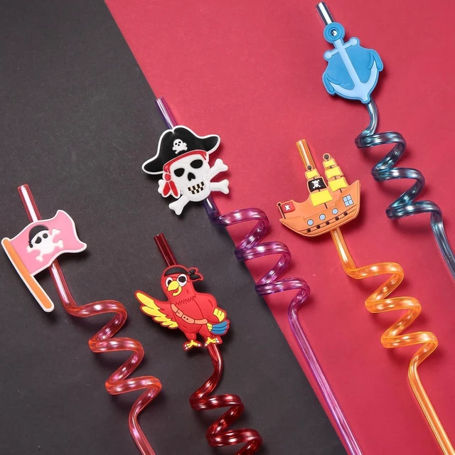 Alt view image 9 of 14 - 24 Pirate Party Favors Reusable Plastic Straws for Pirate Themed Birthday Party Supplies Decorations with 2 Cleaning Brushes