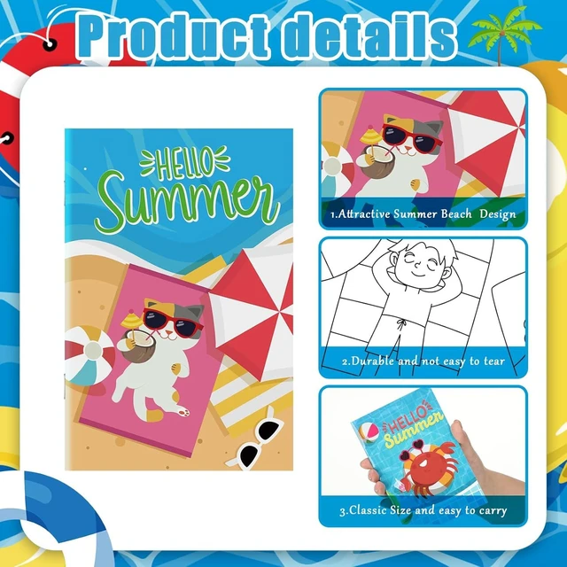 Alt view image 10 of 14 - Estune 40 Pcs Summer Beach Coloring Book Pool Beach Summer Party Favors Mini Small Coloring Book Bulk Birthday Party Present DIY Craft Home