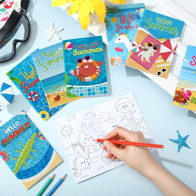 Alt view image 13 of 14 - Estune 40 Pcs Summer Beach Coloring Book Pool Beach Summer Party Favors Mini Small Coloring Book Bulk Birthday Party Present DIY Craft Home