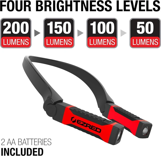 Alt view image 12 of 12 - EZRED Bright NK10 ANYWEAR Neck Light for Hands-Free Lighting, Red and Black, Perfect Light for Mechanics, Camping, Hunting, DIY Projects, Reading
