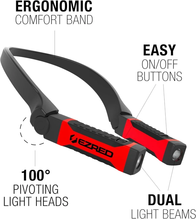Alt view image 11 of 12 - EZRED Bright NK10 ANYWEAR Neck Light for Hands-Free Lighting, Red and Black, Perfect Light for Mechanics, Camping, Hunting, DIY Projects, Reading