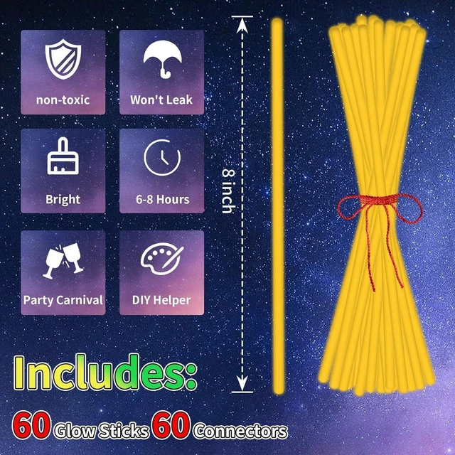 Alt view image 8 of 12 - 60 Pack 8 Orange Glow Sticks Bulk with 60 Connectors Neon Glow In The Dark Party favors Supplies for Holiday Birthday Party Decoration (Orange)