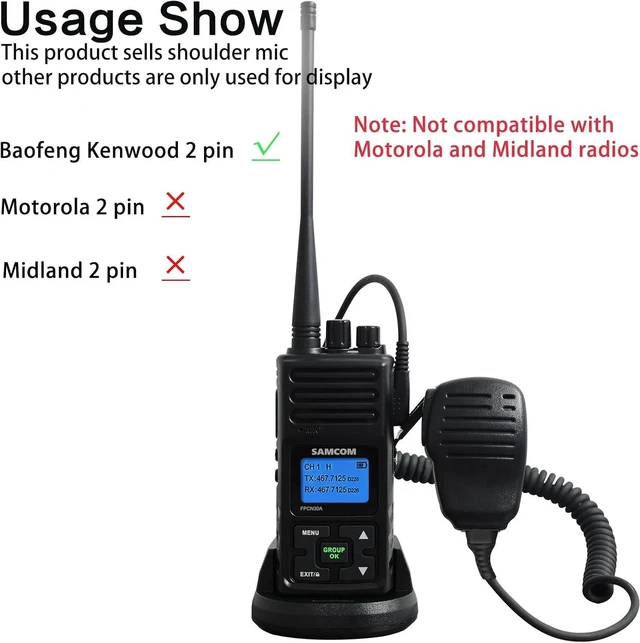 Alt view image 10 of 12 - SAMCOM Shoulder Mic of Walkie Talkies, Two Way Radio Speaker Microphone, Handheld Walkie Talkie Microphone for Most 2 Way Radios, 2 Pin Radio Mic with PTT (2 Pack)