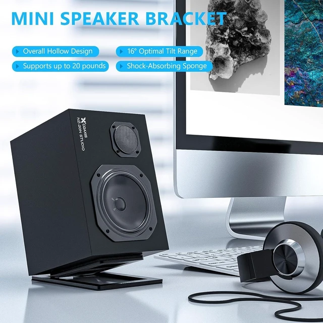 Alt view image 12 of 14 - C-1 Desktop Speaker Stands for Small SpeakersTilted Tabletop Steel Computer Speaker Stands(Pair)L15.2 x W11.4 x H3.8 Centimetres (Black)