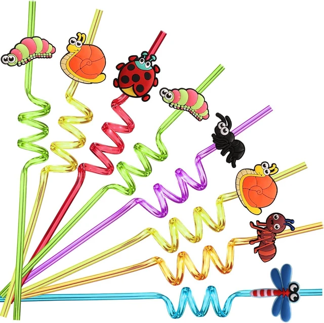 Alt view image 8 of 14 - 24 Bug Birthday Party Supplies Reusable Plastic Straws for Insect Themed Party Favors Decorations with 2 Cleaning Brushes