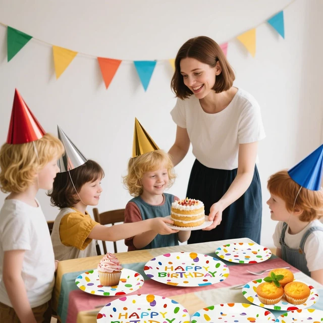 Alt view image 13 of 14 - 180PCS Happy Birthday Party Supplies Serves 60,Rainbow Dot Party Paper Plates and Napkins Set for Kids Boys Girls Birthday Party Decorations