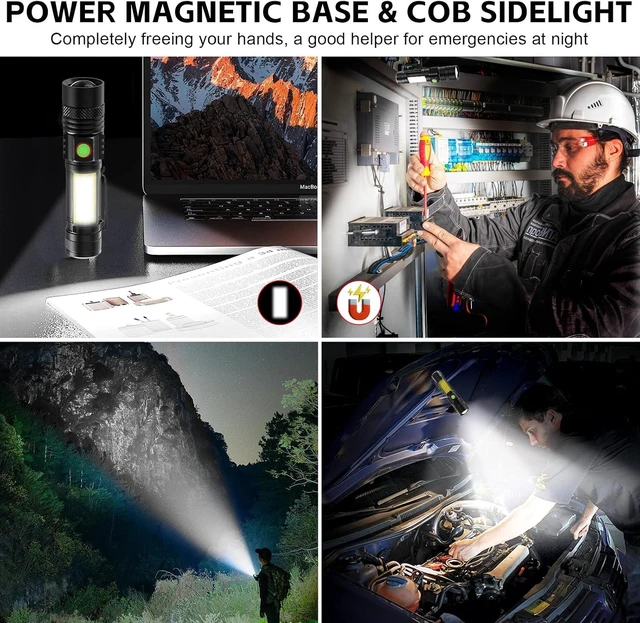 Alt view image 8 of 12 - ATDOALL Rechargeable LED Flashligh, USB Magnetic Flashlights with Cob Sidelight, Small Tactical Flashlights, Waterproof, Zoomable, Portable Handheld Flash Light for Home, Emergency, Outdoor