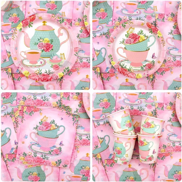 Alt view image 11 of 14 - KEFAN Tea Birthday Party Decorations, Tea Theme Party Tableware Supplies including HAPPY BIRTHDAY Banner, Plates, Cups, Napkins, Tablecloth, Balloons for Girls Birthday Party, Serves 20