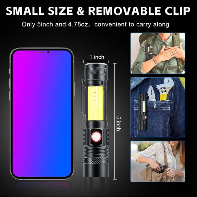 Alt view image 11 of 12 - ATDOALL Rechargeable LED Flashligh, USB Magnetic Flashlights with Cob Sidelight, Small Tactical Flashlights, Waterproof, Zoomable, Portable Handheld Flash Light for Home, Emergency, Outdoor