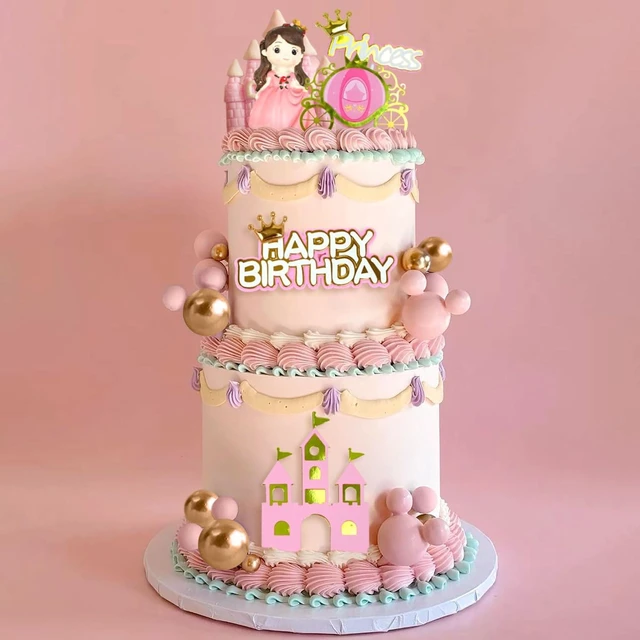 Alt view image 12 of 14 - Castle Princess Cake Toppers Girl Princess Party Decorations Castle Cake Decoration for Girls Birthday Party Supplies Favors