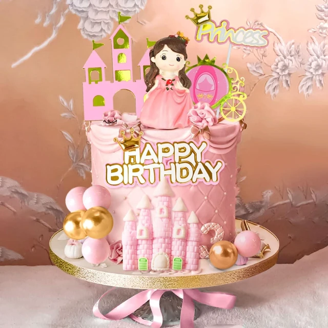 Alt view image 14 of 14 - Castle Princess Cake Toppers Girl Princess Party Decorations Castle Cake Decoration for Girls Birthday Party Supplies Favors
