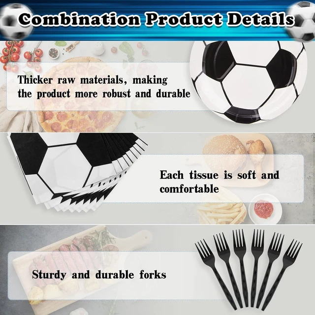 Alt view image 9 of 12 - 112 Piece Soccer Party Decorations - Birthday Party Supplies With 28 Soccer Napkins & Plates