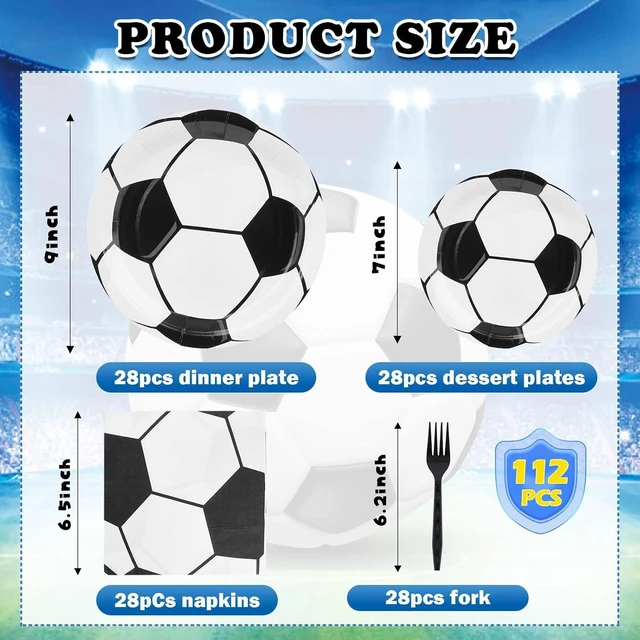 Alt view image 8 of 12 - 112 Piece Soccer Party Decorations - Birthday Party Supplies With 28 Soccer Napkins & Plates