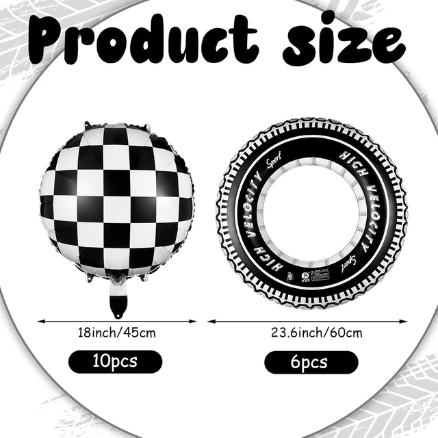 Alt view image 10 of 14 - 14 Pcs Car Decorations Racing Cars Birthday Party Supplies 4 Tire Tube Swim Ring Inflatable Tire Floats for Pool with 10 Balloons 18 Inch Race Balloons for Birthday Party(Plaid Style)