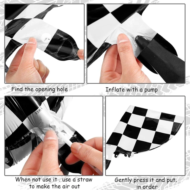 Alt view image 11 of 14 - 14 Pcs Car Decorations Racing Cars Birthday Party Supplies 4 Tire Tube Swim Ring Inflatable Tire Floats for Pool with 10 Balloons 18 Inch Race Balloons for Birthday Party(Plaid Style)