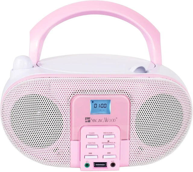 Alt view image 8 of 14 - SingingWood Portable CD Player Boombox (Rose) - Macarons Series Bluetooth Speaker with FM Radio, USB, Aux-in & Headphone Jack | Compact Kids Stereo System for Home & Travel (AC or Battery Powered)
