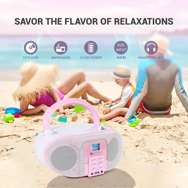 Alt view image 9 of 14 - SingingWood Portable CD Player Boombox (Rose) - Macarons Series Bluetooth Speaker with FM Radio, USB, Aux-in & Headphone Jack | Compact Kids Stereo System for Home & Travel (AC or Battery Powered)