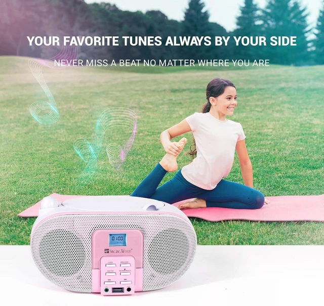 Alt view image 11 of 14 - SingingWood Portable CD Player Boombox (Rose) - Macarons Series Bluetooth Speaker with FM Radio, USB, Aux-in & Headphone Jack | Compact Kids Stereo System for Home & Travel (AC or Battery Powered)