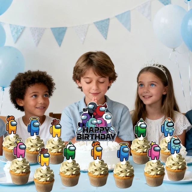 Alt view image 10 of 10 - 25Pcs Among Game Birthday Party Supplies Pack Includes 1 Cake Topper 24 Cupcake Toppers for Among Game Party Supplies