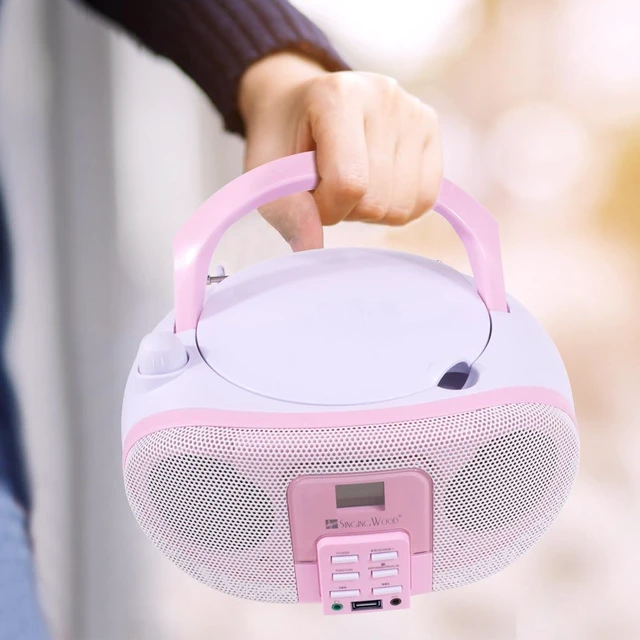 Alt view image 14 of 14 - SingingWood Portable CD Player Boombox (Rose) - Macarons Series Bluetooth Speaker with FM Radio, USB, Aux-in & Headphone Jack | Compact Kids Stereo System for Home & Travel (AC or Battery Powered)