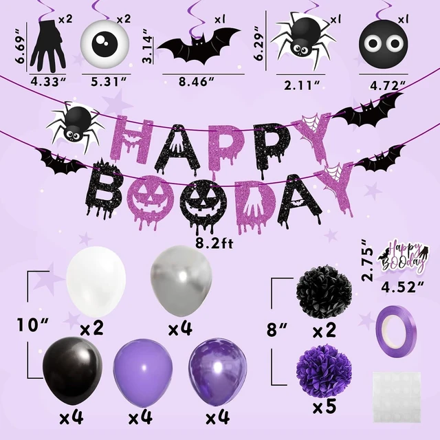 Alt view image 10 of 14 - Halloween Birthday Party Decorations Balloon Banner Paper Pompom Cake Topper Hanging Swirl for Halloween Happy Boo Day Party Supplies