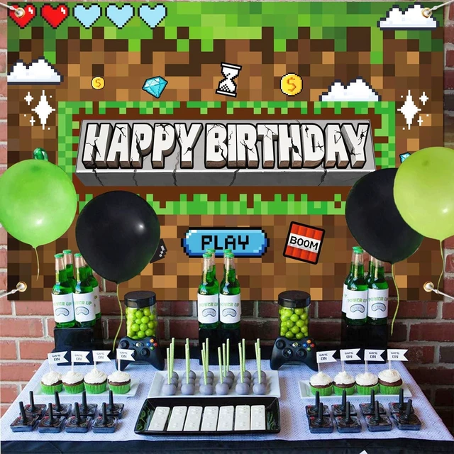 Alt view image 11 of 14 - Pixel Birthday Party Decorations Pixel Video Game Banner for Miner Birthday Party Backdrop Photo Background Wall Decor Mining Party Supplies