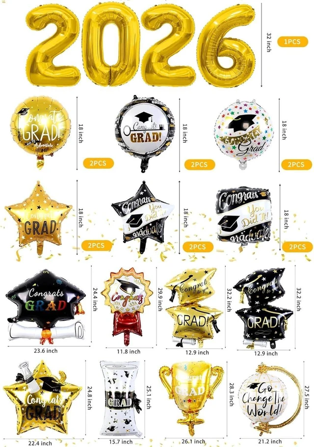 Alt view image 9 of 14 - 24Pcs Graduation Party Balloons Class of 2026 Congrats Grad Foil Balloons for College High School Graduation Party Supplies