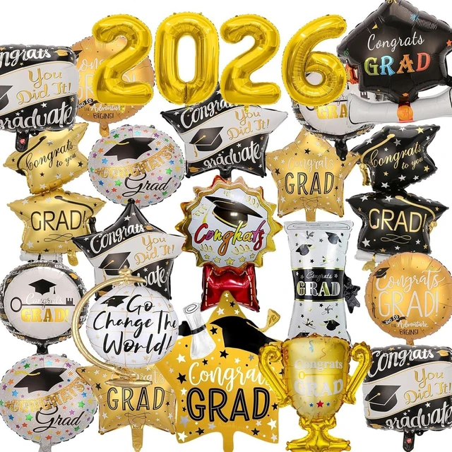 Alt view image 8 of 14 - 24Pcs Graduation Party Balloons Class of 2026 Congrats Grad Foil Balloons for College High School Graduation Party Supplies