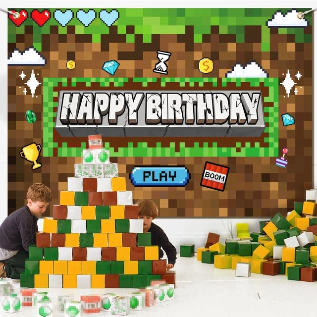Alt view image 14 of 14 - Pixel Birthday Party Decorations Pixel Video Game Banner for Miner Birthday Party Backdrop Photo Background Wall Decor Mining Party Supplies