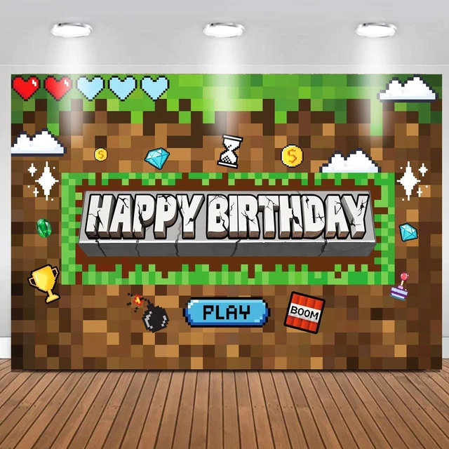 Alt view image 8 of 14 - Pixel Birthday Party Decorations Pixel Video Game Banner for Miner Birthday Party Backdrop Photo Background Wall Decor Mining Party Supplies