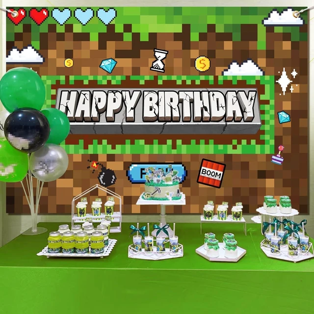 Alt view image 13 of 14 - Pixel Birthday Party Decorations Pixel Video Game Banner for Miner Birthday Party Backdrop Photo Background Wall Decor Mining Party Supplies