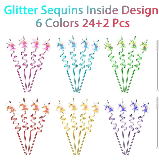 Alt view image 11 of 14 - 24 Glitter Unicorn Birthday Party Supplies Drinking Straws Unicorn Party Favors