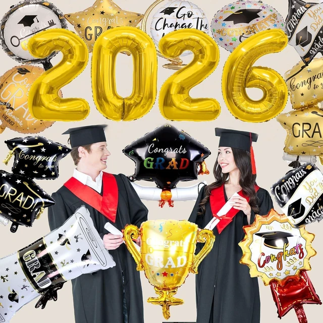 Alt view image 12 of 14 - 24Pcs Graduation Party Balloons Class of 2026 Congrats Grad Foil Balloons for College High School Graduation Party Supplies