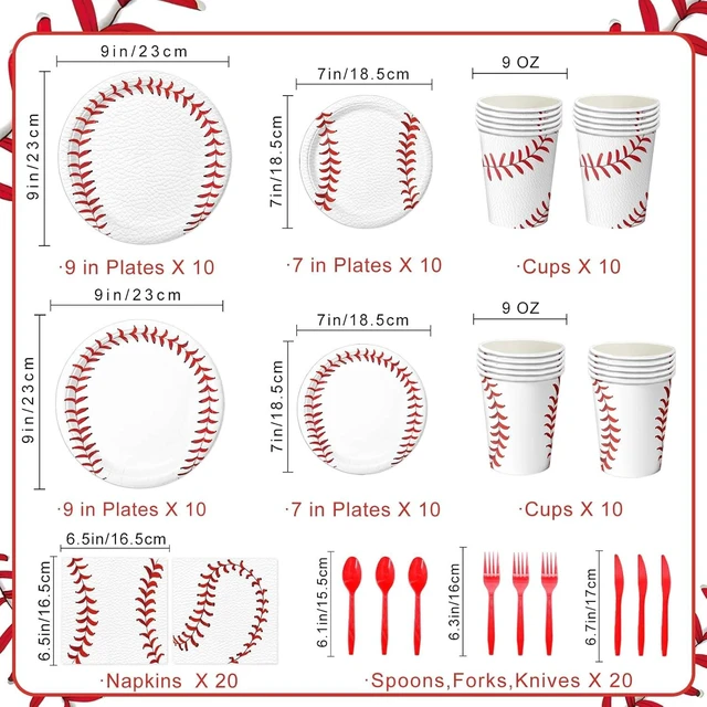 Alt view image 9 of 14 - 140 PCS Baseball Birthday Decorations, Baseball Party Supplies Includes Plates, Napkins, Cups, Cutlery for Sports Baseball Party Decorations