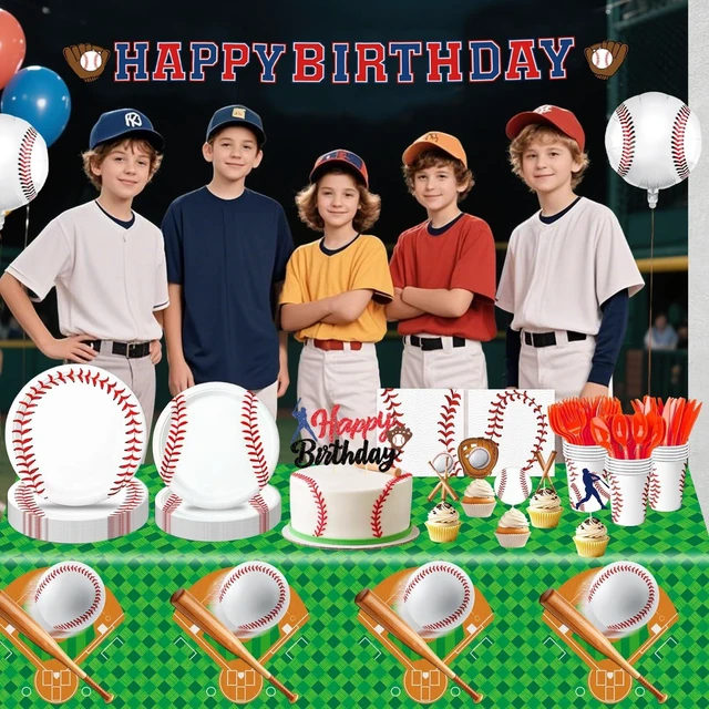 Alt view image 13 of 14 - 140 PCS Baseball Birthday Decorations, Baseball Party Supplies Includes Plates, Napkins, Cups, Cutlery for Sports Baseball Party Decorations