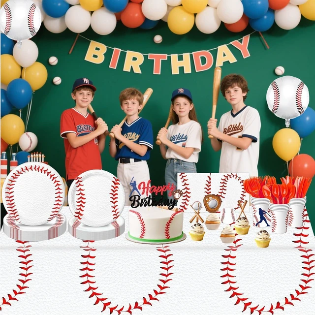 Alt view image 14 of 14 - 140 PCS Baseball Birthday Decorations, Baseball Party Supplies Includes Plates, Napkins, Cups, Cutlery for Sports Baseball Party Decorations