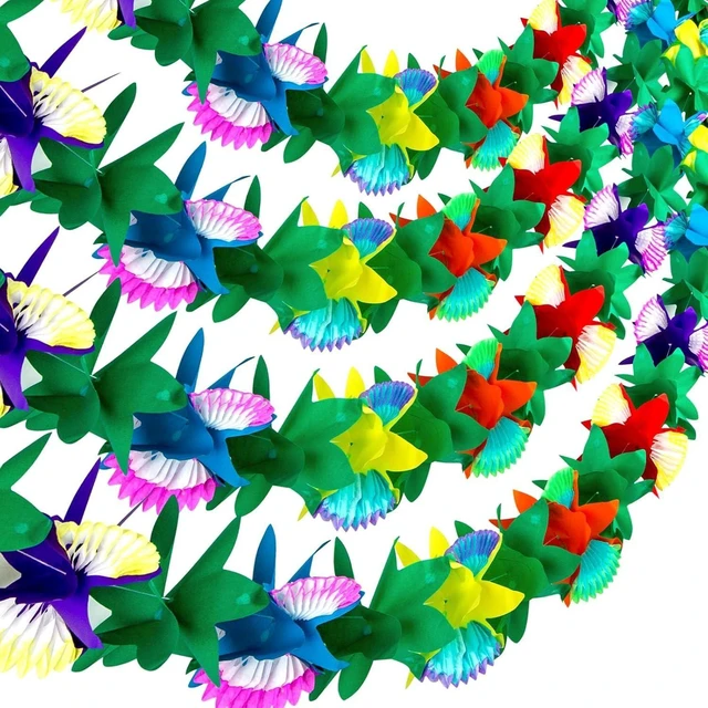 Alt view image 8 of 14 - FUTUREPLUSX 4PCS Tropical Hawaiian Garland Luau Party Decorations, 40 FT Luau Paper Flower Banners Hawaiian Hibiscus Garlands for Summer Safari Jungle Beach Pool Party Decor