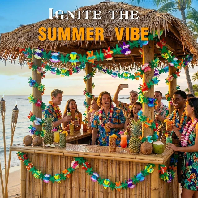 Alt view image 9 of 14 - FUTUREPLUSX 4PCS Tropical Hawaiian Garland Luau Party Decorations, 40 FT Luau Paper Flower Banners Hawaiian Hibiscus Garlands for Summer Safari Jungle Beach Pool Party Decor