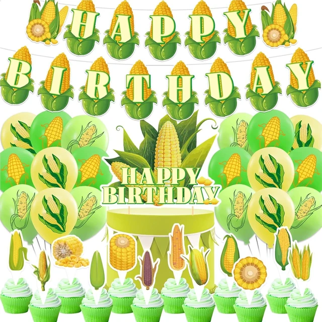 Alt view image 8 of 14 - Corn Party Decorations Vegetable Party Supplies Includes Happy Birthday Banner Cake Topper Cupcake Toppers Balloons for Birthday Baby Shower Wedding Vegetable Party Decorations