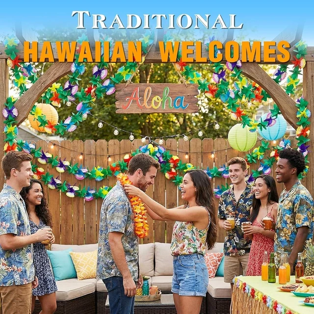 Alt view image 12 of 14 - FUTUREPLUSX 4PCS Tropical Hawaiian Garland Luau Party Decorations, 40 FT Luau Paper Flower Banners Hawaiian Hibiscus Garlands for Summer Safari Jungle Beach Pool Party Decor
