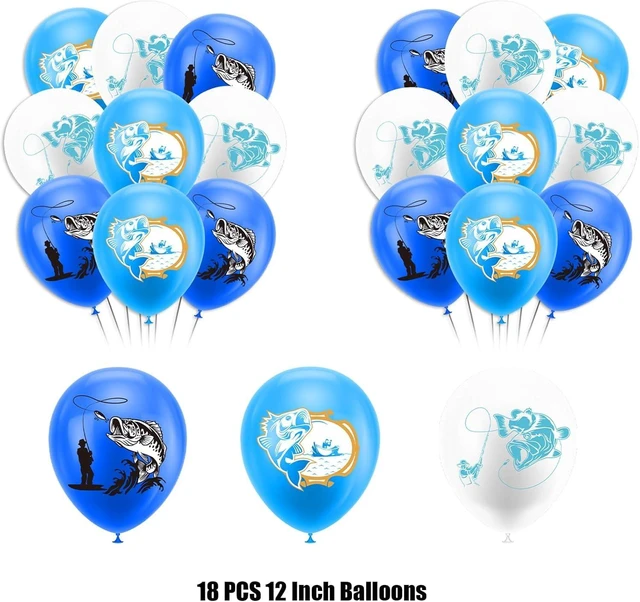 Alt view image 13 of 14 - Gone Fishing Birthday Party Decorations Fishing Party Supplies Includes Gone Fishing Birthday Banner Hanging Swirls Background Cake Topper Cupcake Toppers Balloons for Fishing Party Decorations