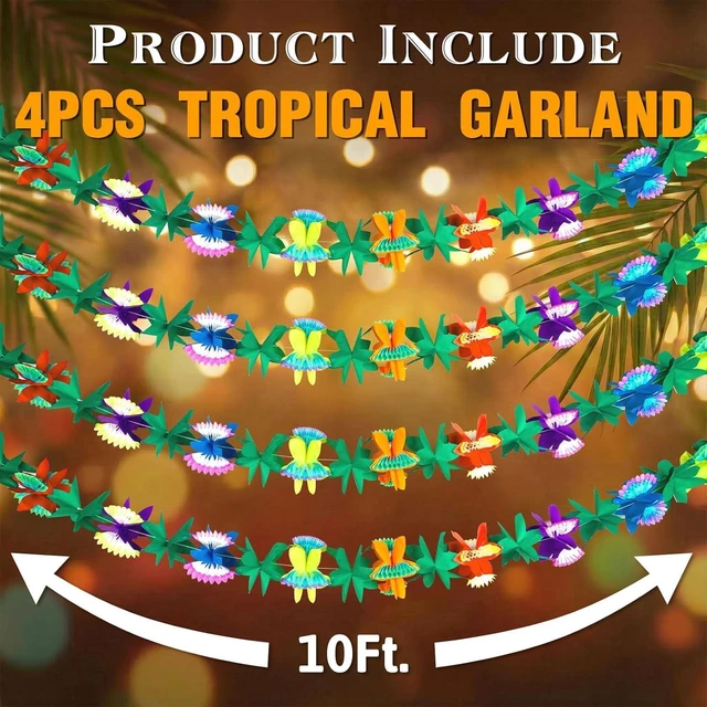 Alt view image 14 of 14 - FUTUREPLUSX 4PCS Tropical Hawaiian Garland Luau Party Decorations, 40 FT Luau Paper Flower Banners Hawaiian Hibiscus Garlands for Summer Safari Jungle Beach Pool Party Decor