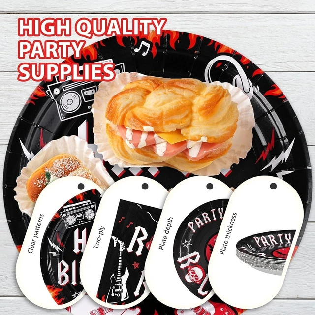 Alt view image 11 of 14 - 96 Pcs Rock and Roll Birthday Party Decorations Guitar Music Rock Plates and Napkins Tableware Favors for Men Boys Musical Rock N Roll Birthday Party Baby Shower Party Supplies, Serves 24