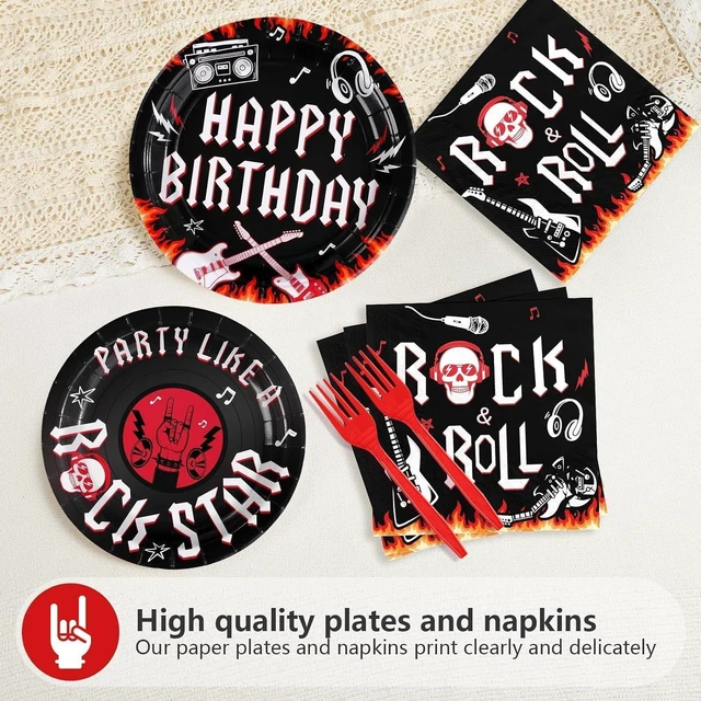 Alt view image 12 of 14 - 96 Pcs Rock and Roll Birthday Party Decorations Guitar Music Rock Plates and Napkins Tableware Favors for Men Boys Musical Rock N Roll Birthday Party Baby Shower Party Supplies, Serves 24