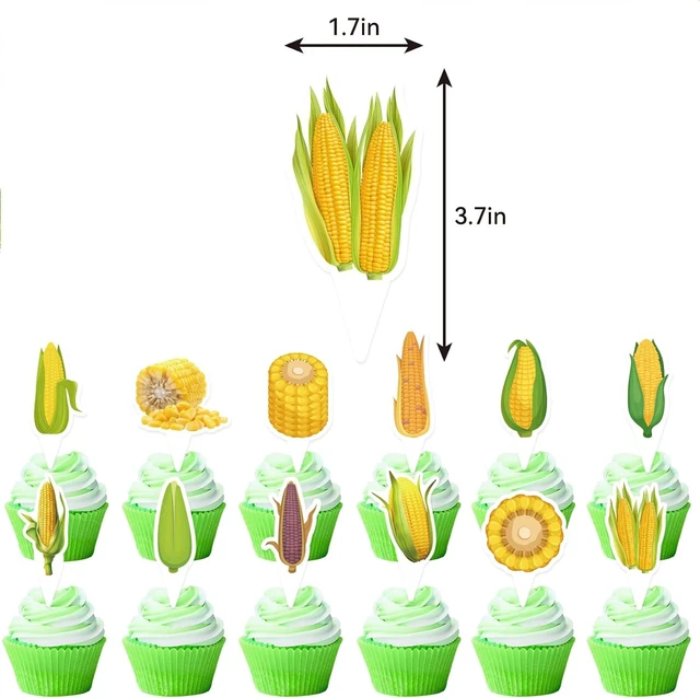 Alt view image 12 of 14 - Corn Party Decorations Vegetable Party Supplies Includes Happy Birthday Banner Cake Topper Cupcake Toppers Balloons for Birthday Baby Shower Wedding Vegetable Party Decorations