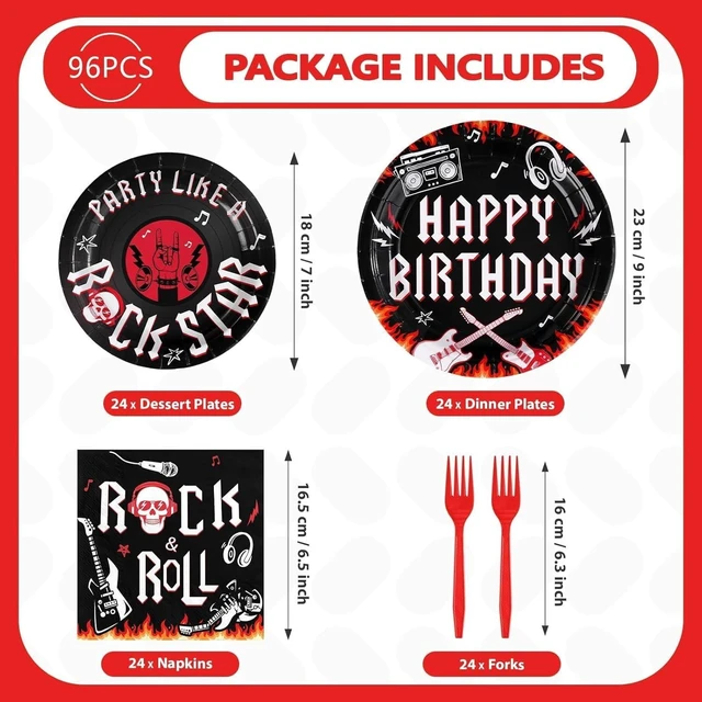 Alt view image 10 of 14 - 96 Pcs Rock and Roll Birthday Party Decorations Guitar Music Rock Plates and Napkins Tableware Favors for Men Boys Musical Rock N Roll Birthday Party Baby Shower Party Supplies, Serves 24