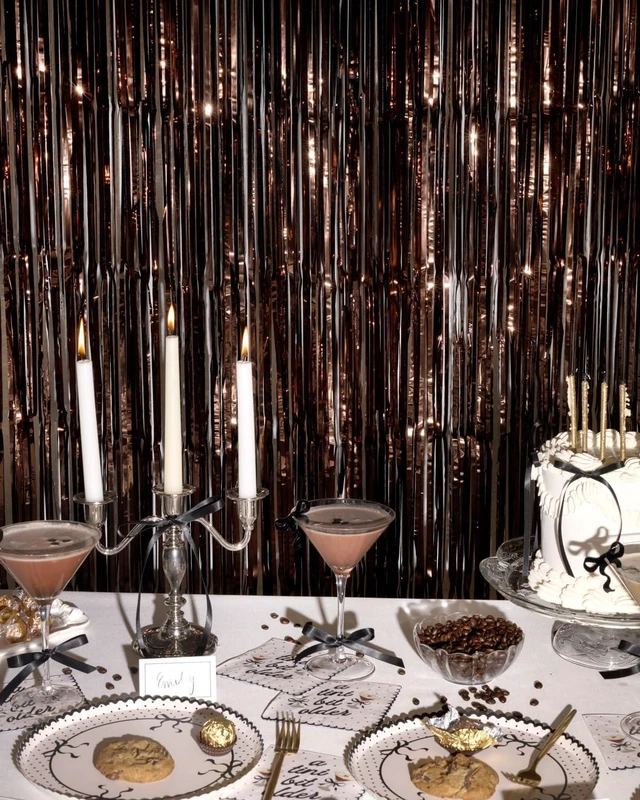 Alt view image 9 of 14 - xo, Fetti Brown Party Curtain - Set of 2 | Espresso Martini Fringe, Bachelorette Decorations, Cute Birthday Photo Booth, Party Backdrop, Bday Supplies